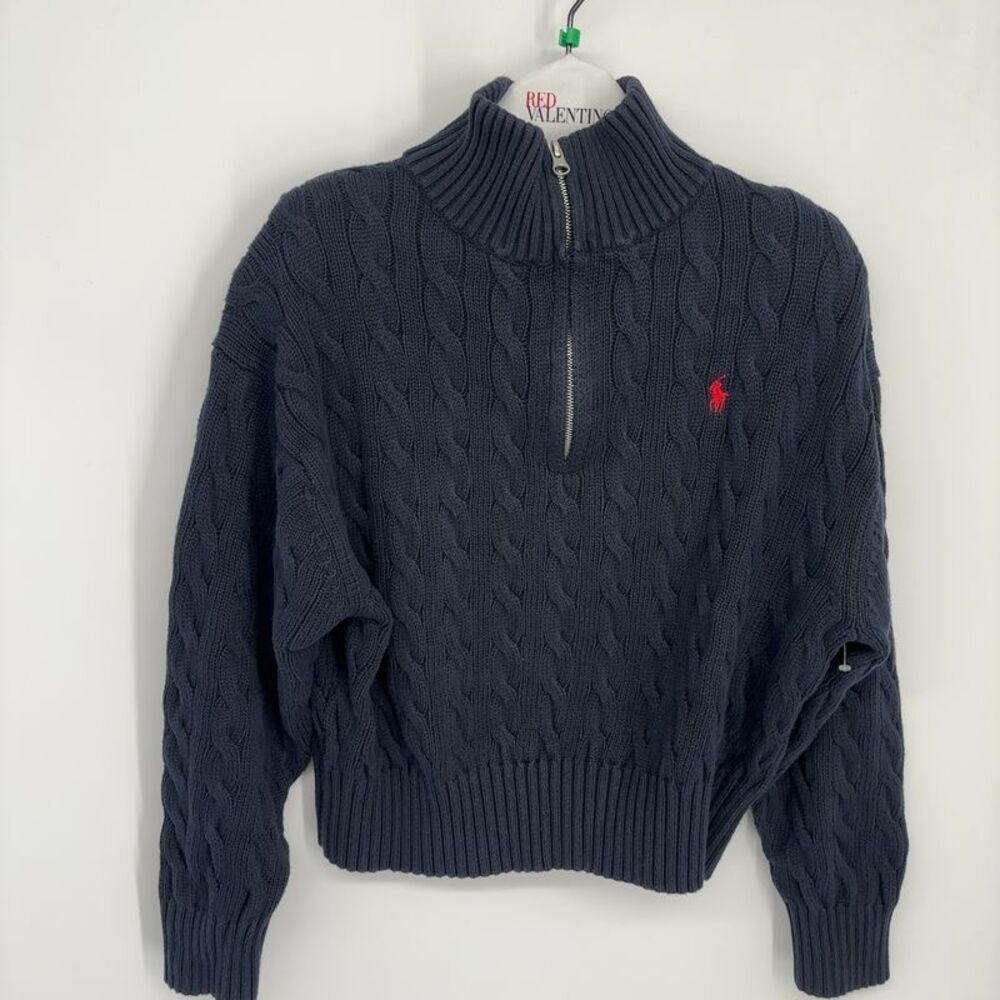 Polo Ralph Lauren Cable-Knit Cotton Quarter-Zip Sweater Hunter Navy